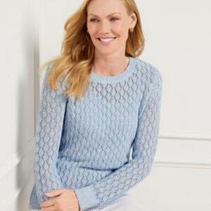 Talbots Pointelle Blue White Cotton Acrylic Sweater M NWT $89